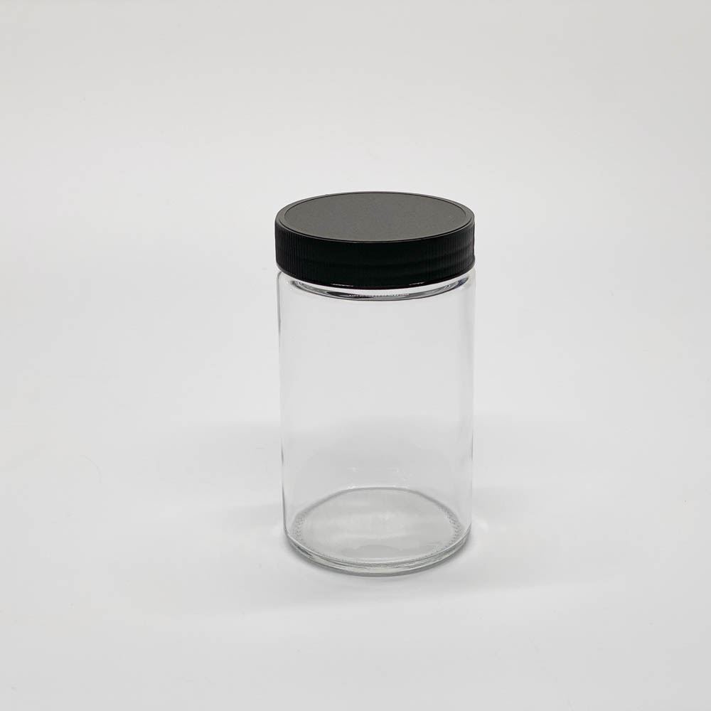 10oz Glass Jar w/ Matte Black Child Resistant Lid ; 36/case