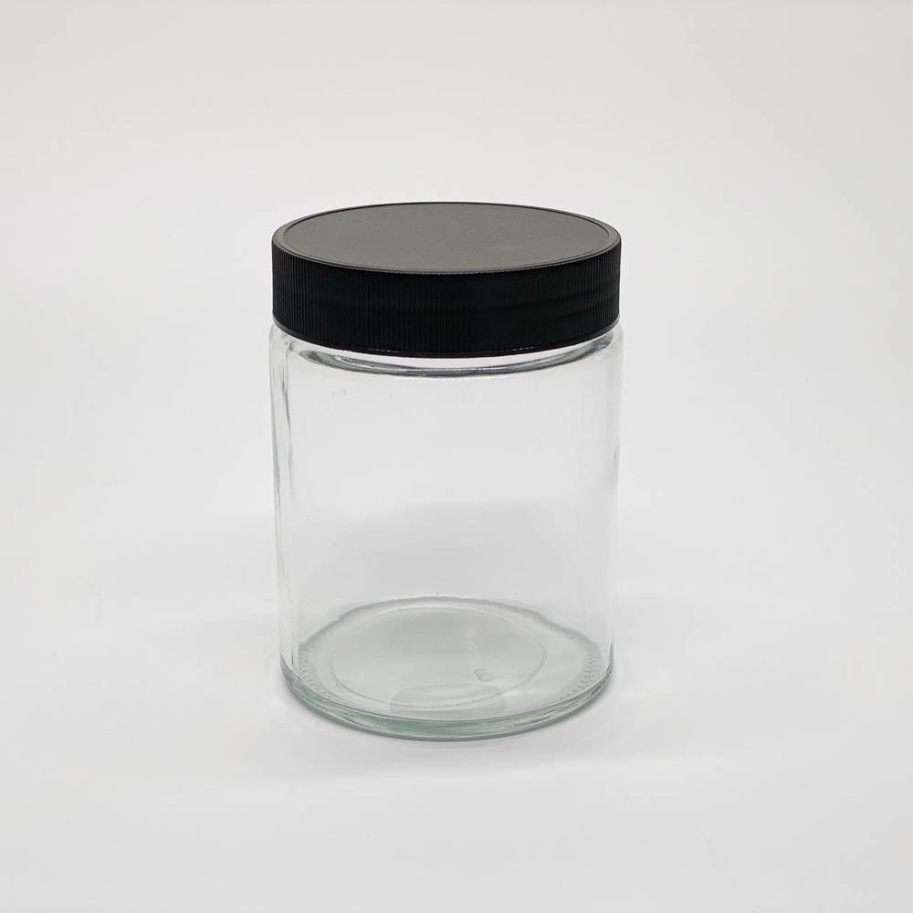 18oz Glass Jar w/ Matte Black Child Resistant Lid ; 24/case