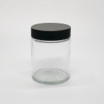 18oz Glass Jar w/ Matte Black Child Resistant Lid ; 24/case