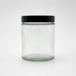 6oz Glass Jar w/ Matte Black Child Resistant Lid ; 80/case