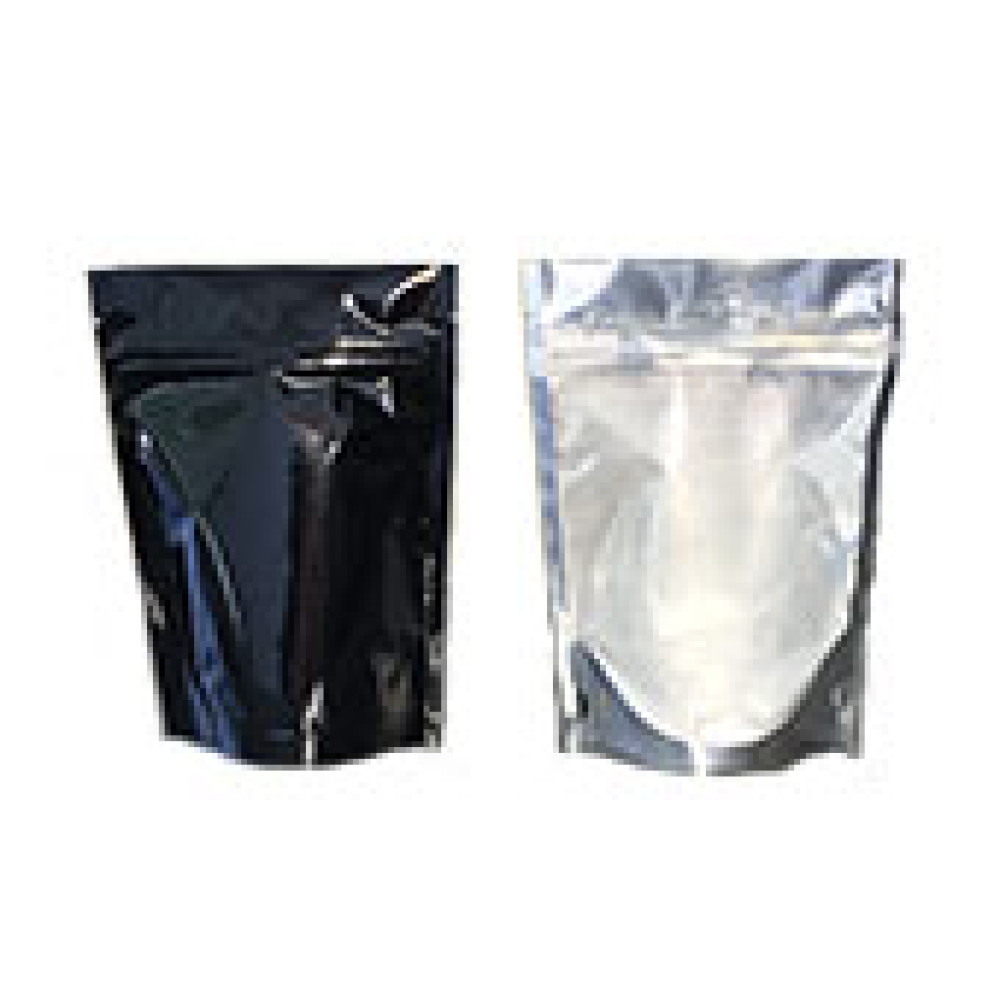 4" x 6-1/2" + 2-1/2"  - 4 Mil Black Gloss/Clear Stand Up Pouch; 1,000/case