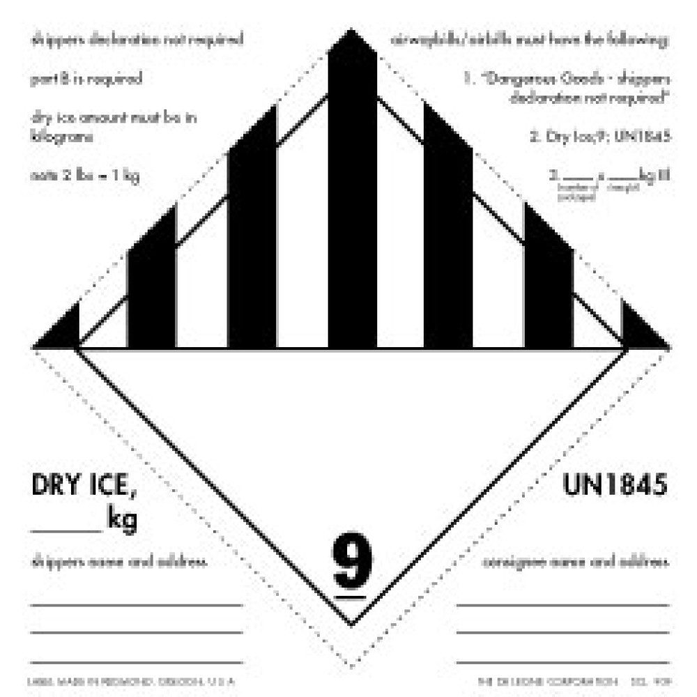 6" x 6" Dry Ice D.O.T. Label; 500/roll