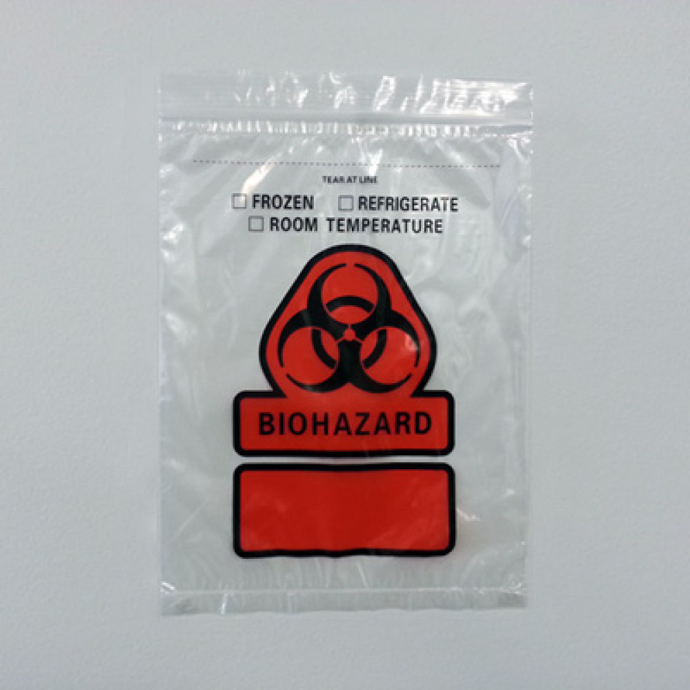 8" x 10"  - 2 Mil. 3 Wall Reclosable Specimen Bag w/Document Pouch and Tear Function; 1,000/case