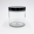 16oz Glass Jar w/ Smooth Black Screw Top Lid ; 12/case