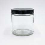 16oz Glass Jar w/ Smooth Black Screw Top Lid ; 12/case