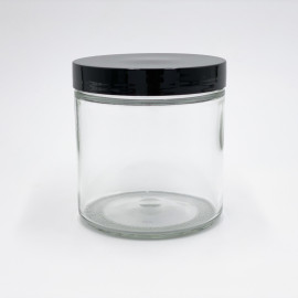 16oz Glass Jar w/ Smooth Black Screw Top Lid ; 12/case