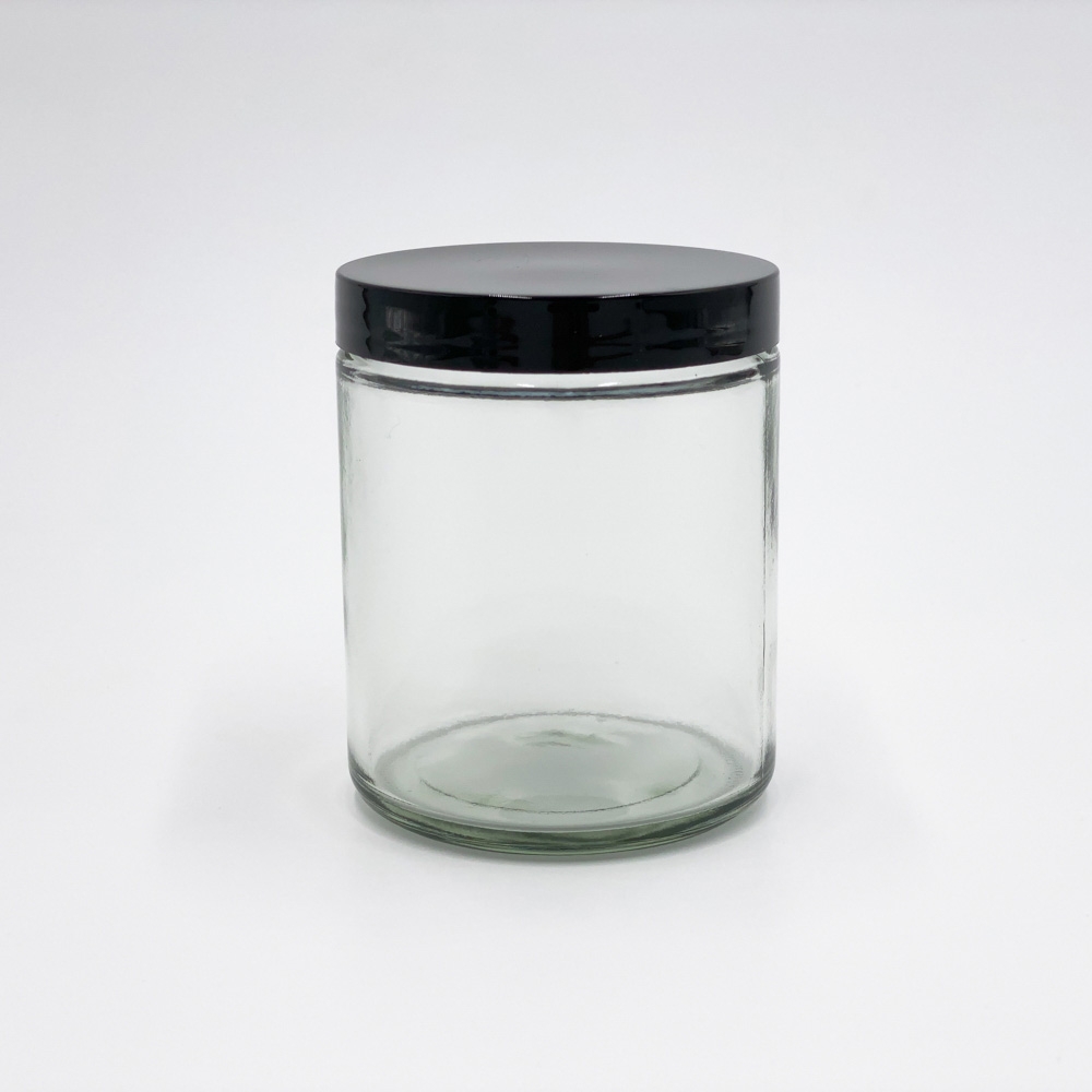 9oz Glass Jar w/ Smooth Black Screw Top Lid ; 12/case