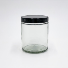 9oz Glass Jar w/ Smooth Black Screw Top Lid ; 12/case