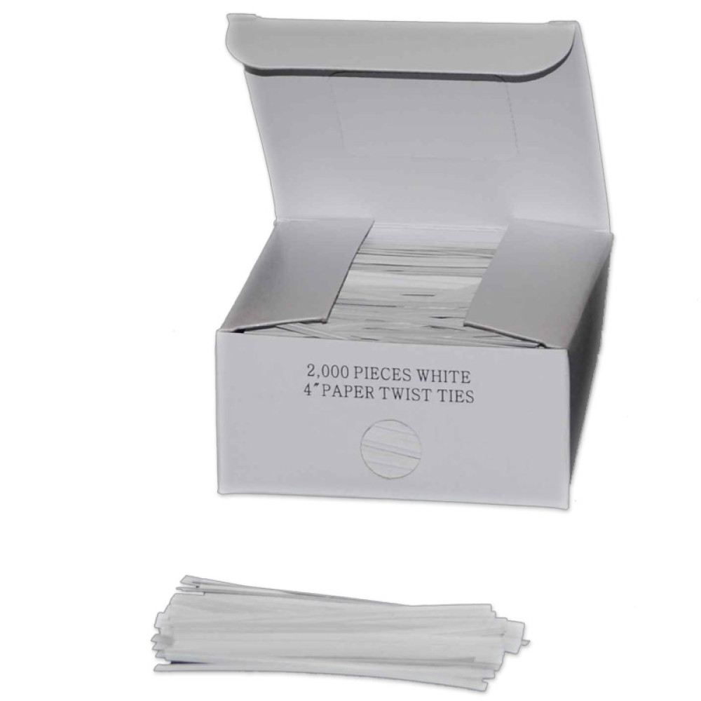 4" White Paper Twist Ties; 2000/box