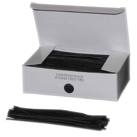8" Black Paper Twist Ties; 2000/box