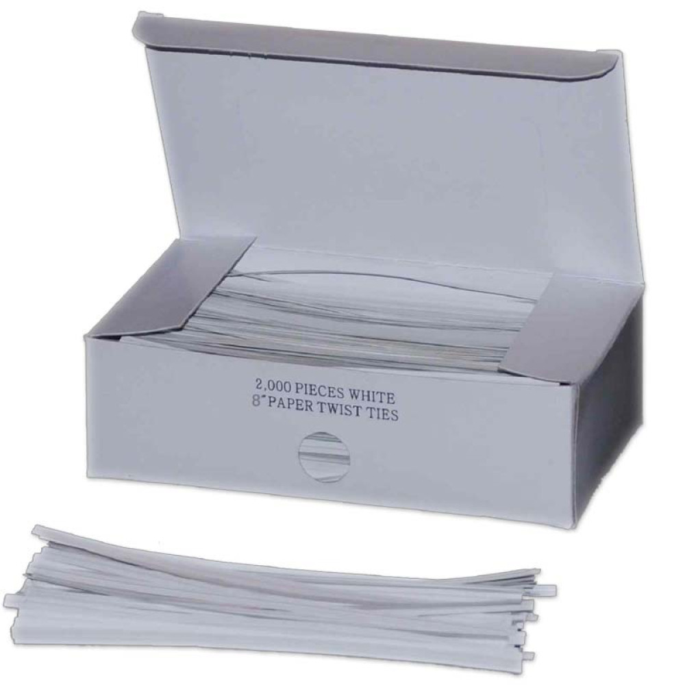 8" White Paper Twist Ties; 2000/box